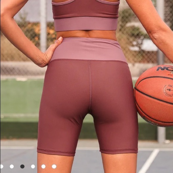 Stretch It Out Mauve Purple Color Block High Waisted Bike Shorts - Picture 3 of 3